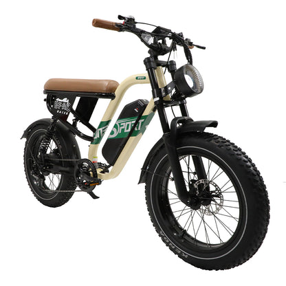 OneSport W66 Retro Moped Style 48V 250W 20×4.0" Fat Tires Full Suspension E-Bike