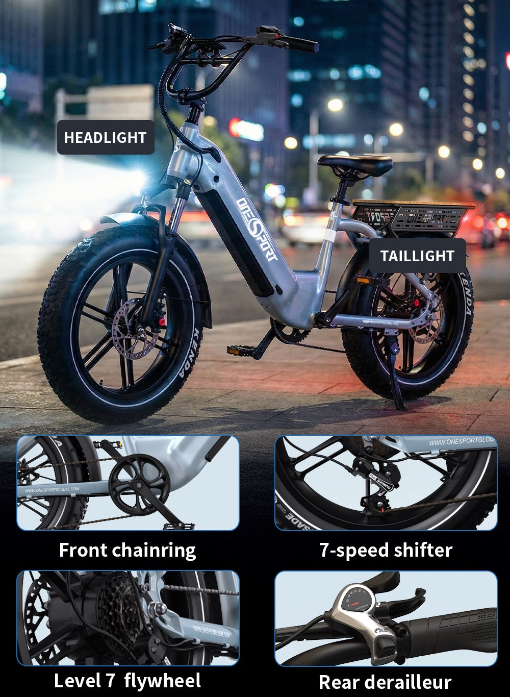 Onesport OT08 Hydraulic Brakes & 20×4.0" Fat Tyres E-Bike